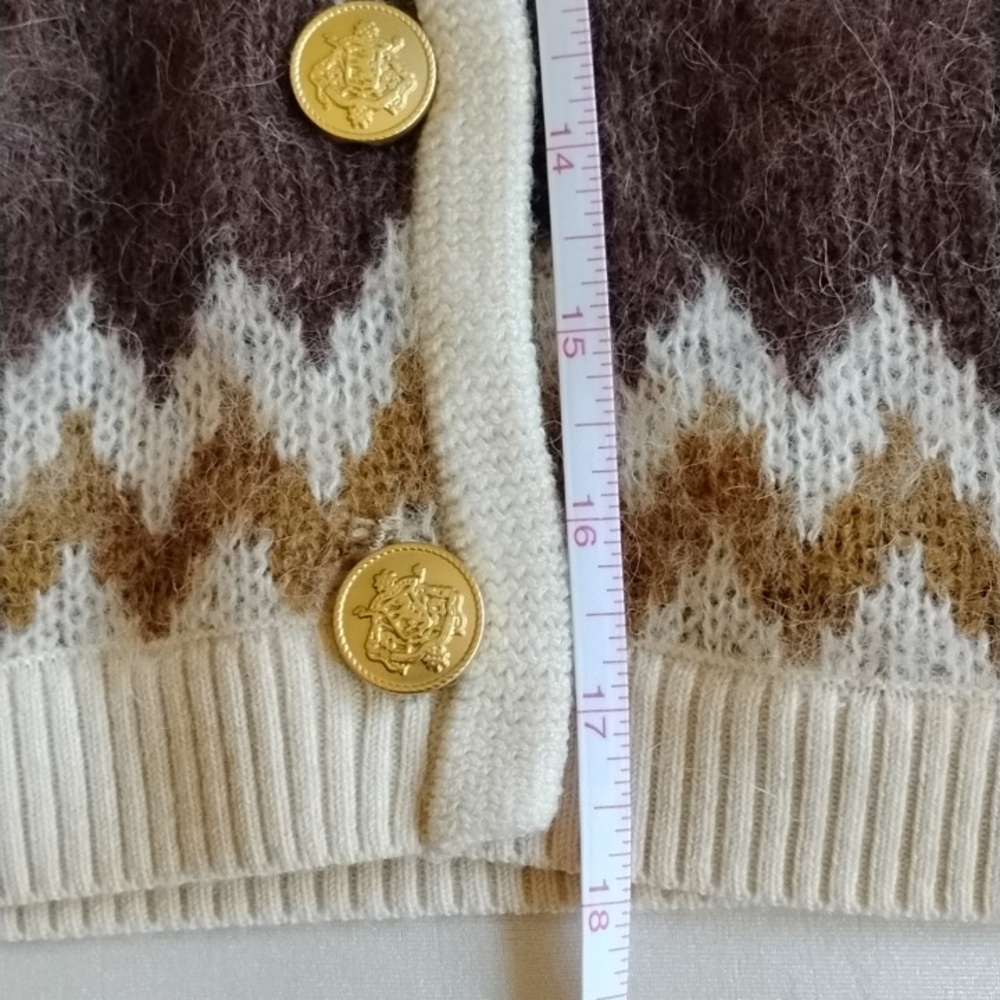 J Crew Brushed Yarn Fair Isle Cardigan Crop Sweater S Brown Cream Mohair - Picture 10 of 10